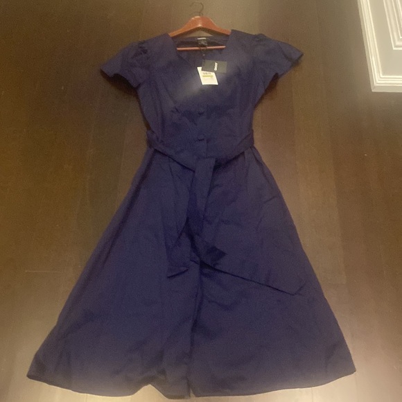 Dkny Dresses & Skirts - DKNY, NWT elegant navy cotton midi belted skirt dress